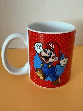 Nintendo Super Mario Bros Coffee Mug Mario Luigi Yoshi Red Polka Dot 4 Inch OBO